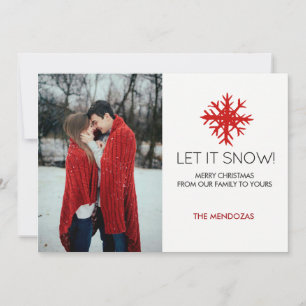 Let It Snow! Red White Snowflakes Photo Christmas Holiday Card