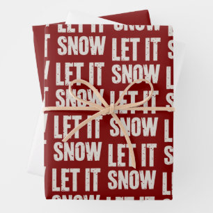 Let It Snow Retro Family Christmas Matching  Wrapping Paper Sheet