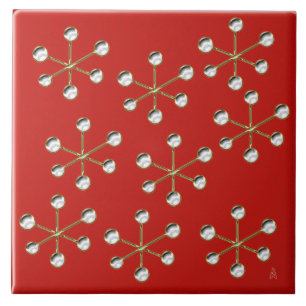 Let It Snow! - Retro Snowflakes on Red Ceramic Tile