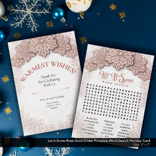 Let it Snow–Rose Gold Printable Word Search Holiday Card