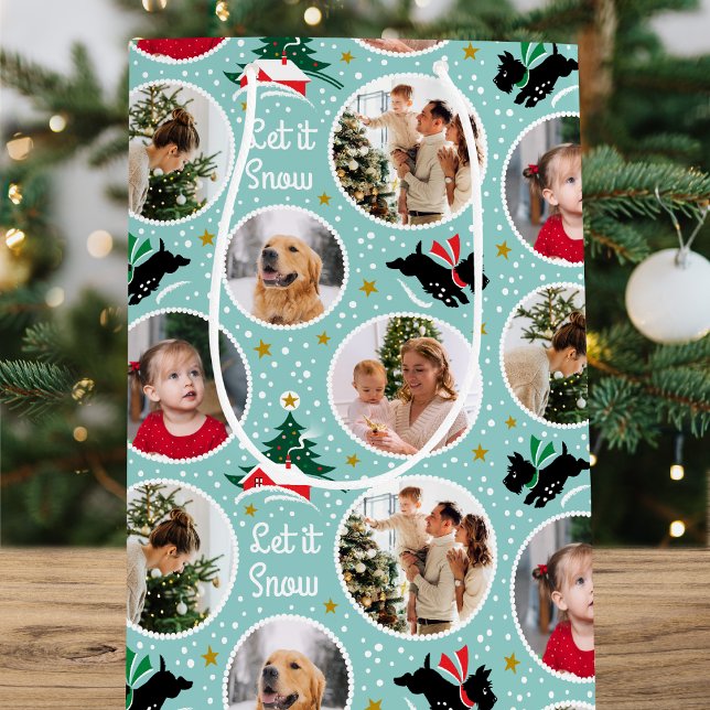 Let it Snow Scottie Dog Fun Custom Photo Mint Medium Gift Bag (Creator Uploaded)