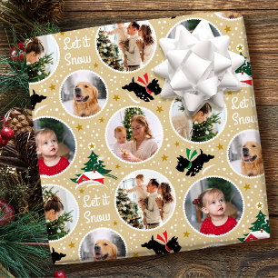 Let it Snow Scottie Dog Fun Photo Gold Christmas Wrapping Paper