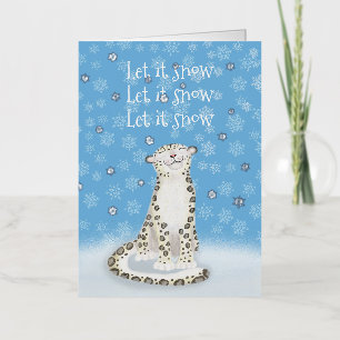 Let it snow silver foil snow leopard Xmas card