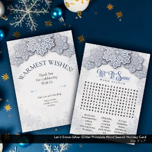 Let it Snow–Silver Glitter Printable Word Search Holiday Card