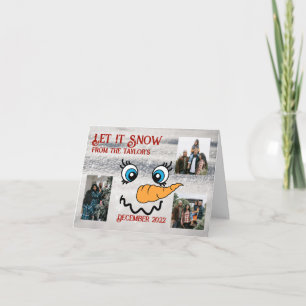 Let it Snow Snow Face Folded Photo Christmas Card