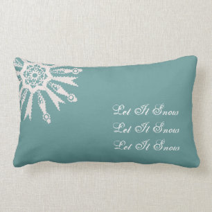 Let it Snow Snowflake on Cadet Blue Field - Lumbar Cushion
