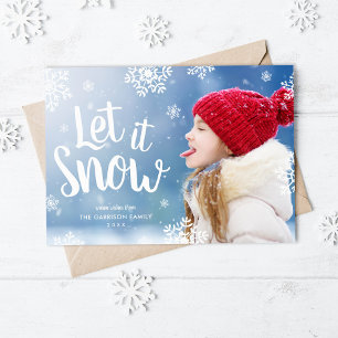 Let It Snow   Snowflake Photo Overlay Flat Holiday Card