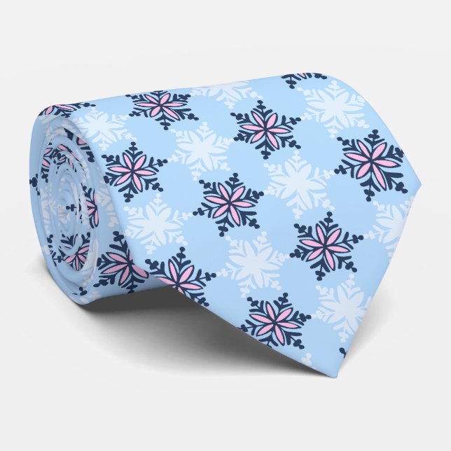 Let It Snow Snowflake Sky Blue Single-Sided Tie (Rolled)