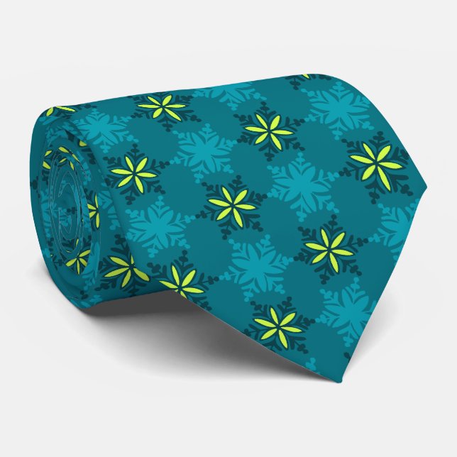 Let It Snow Snowflake Teal Two-Sided Tie (Rolled)