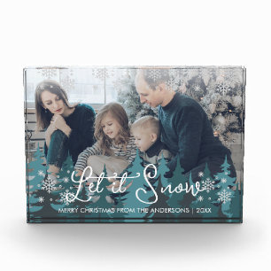 Let It Snow Snowflakes Pine Tree Christmas Photo Block
