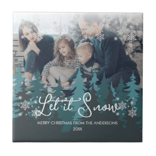 Let It Snow Snowflakes Pine Tree Christmas Photo Ceramic Tile