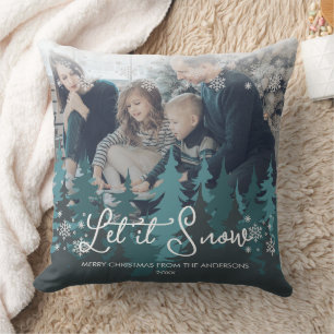Let It Snow Snowflakes Pine Tree Christmas Photo Cushion