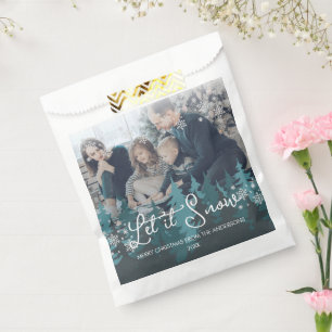 Let It Snow   Snowflakes Pine Tree Christmas Photo Favour Bag