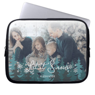 Let It Snow Snowflakes Pine Tree Christmas Photo Laptop Sleeve