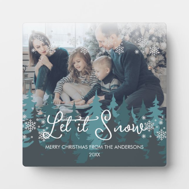 Let It Snow | Snowflakes Pine Tree Christmas Photo Plaque (Front)