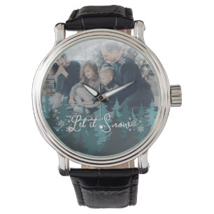Let It Snow Snowflakes Pine Tree Christmas Photo Watch