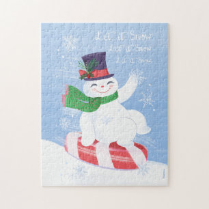 Let it Snow Snowman and Peppermint Jigsaw Puzzle
