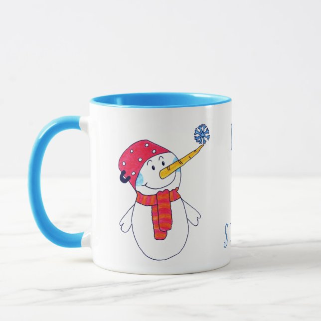 Let it snow Snowman and Snowflake Cute Kids Mug (Left)