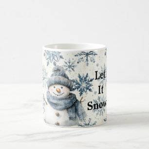 Let It Snow Snowman Blue Snowflakes Christmas Coffee Mug