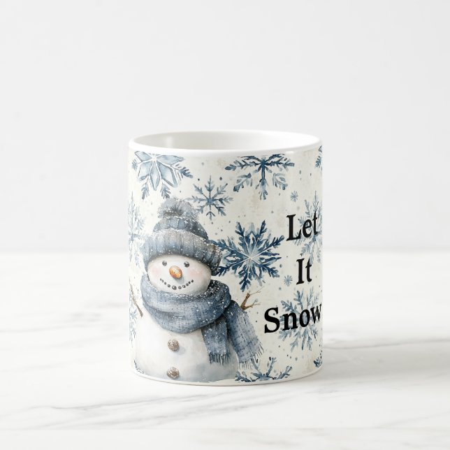 Let It Snow Snowman Blue Snowflakes Christmas Coffee Mug (Center)