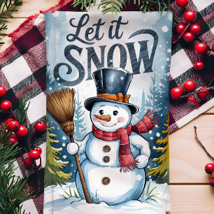 Let It Snow Snowman Christmas Tea Towel