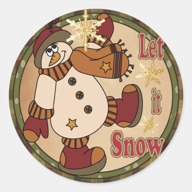 Let it Snow Snowman Classic Round Sticker (Front)