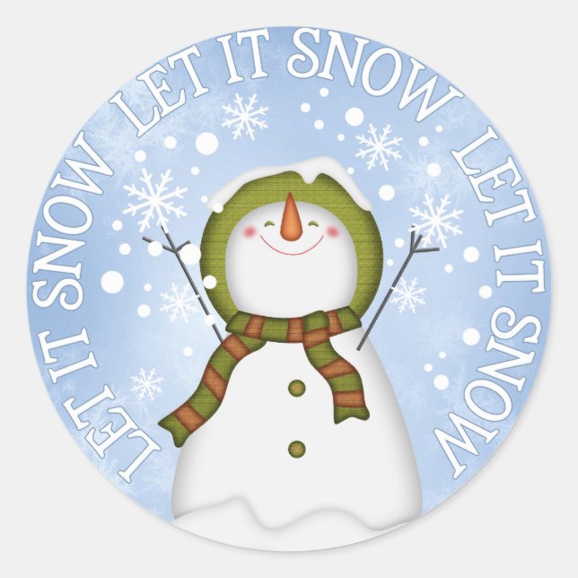 Let it Snow Snowman Classic Round Sticker (Front)