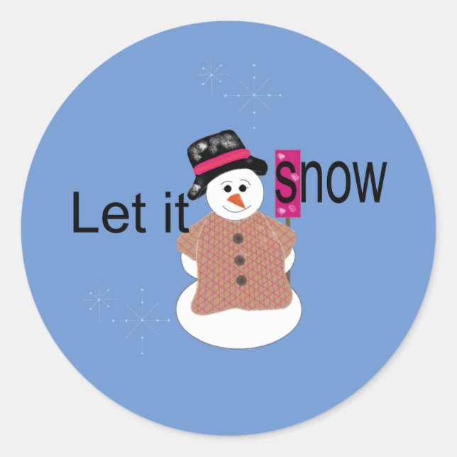 Let it Snow Snowman Classic Round Sticker (Front)
