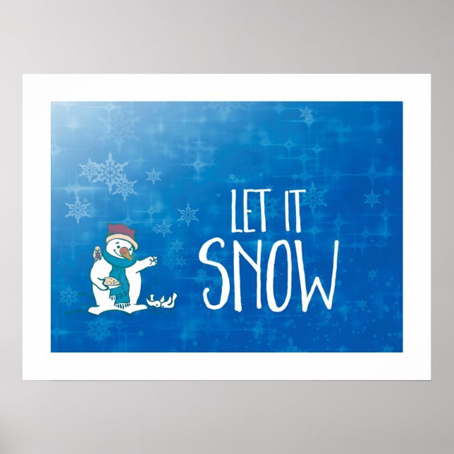 Let It Snow Snowman Feeding Birds Poster (Front)