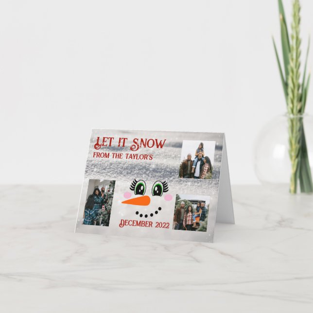 Let it Snow Snowman Folded Photo Christmas Card (Front)