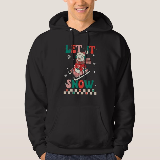 Let It Snow Snowman Groovy Retro Christmas Holiday Hoodie (Front)