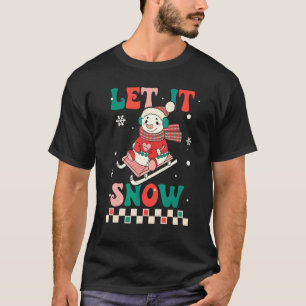 Let It Snow Snowman Groovy Retro Christmas Holiday T-Shirt