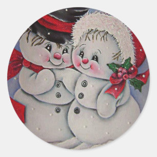 Let it Snow. Snowman his Girlfriend  Classic Round Sticker