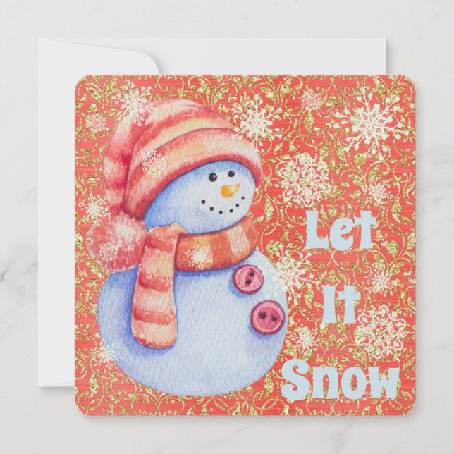 Let It Snow Snowman Holiday Flat Card (Front)