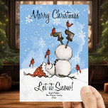 Let It Snow Snowman Merry Christmas 3 Photo  Holiday Card<br><div class="desc">Send your Christmas wishes/messages with this Cute Let It Snow Snowman Merry Christmas 3 Photo Holiday Card that feature a Watercolor snowman and cute cardinals to highlight your greeting message.(1)You can personalize the family name and year on both front and back of the card.(2)You can also add 3 of your...</div>