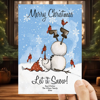 Let It Snow Snowman Merry Christmas 3 Photo  Holiday Card