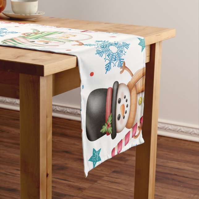 Let it Snow Snowman Pattern Christmas Medium Table Runner (In Situ)