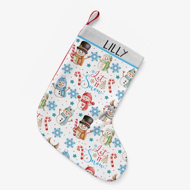 Let it Snow Snowman Pattern Christmas Small Christmas Stocking (Front (Hanging))