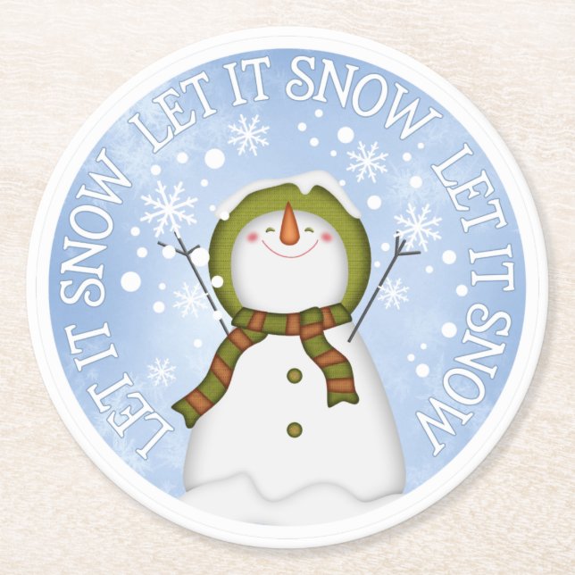 Let it Snow Snowman Round Paper Coaster (Front)