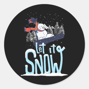 Let It Snow Snowman Snowboard Christmas Classic Round Sticker