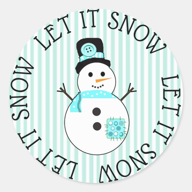 Let it Snow Snowman Teal Christmas Stickers (Front)