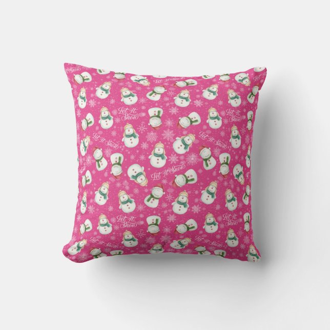 Let It Snow Snowman Whimsical Cute Cushion (Front)