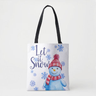 Let it Snow Snowman with Snowflakes Tote Bag
