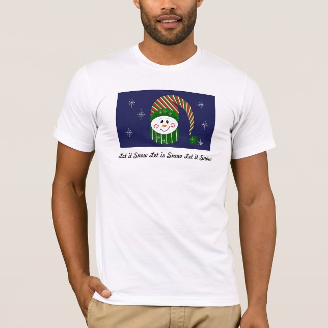 Let it Snow - Snowman with Striped Hat and Scarf T-Shirt (Front)