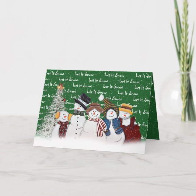 Let It Snow Snowmen On Green Holiday Card (Front)