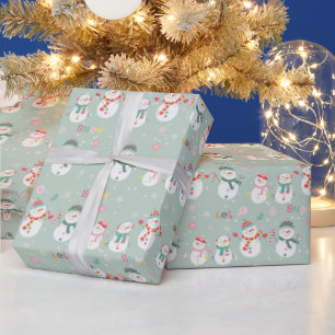 Let It Snow Snowmen On Green Wrapping Paper