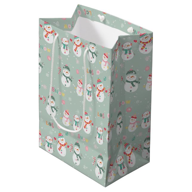 Let It Snow Snowmen With Snowflakes Medium Gift Bag (Front Angled)