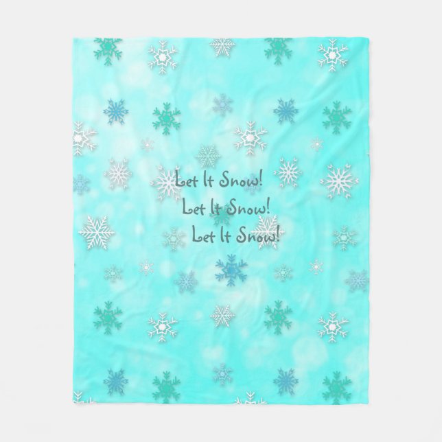 Let It Snow Teal Snowflakes Cosy Christmas Fleece Blanket (Front)