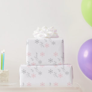 Let it Snow, Text with Pink & Grey Snowflakes,  Wrapping Paper