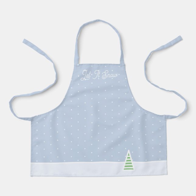 Let It Snow Tiny Winter Tree Ice Blue Polka Dots Apron (Front)